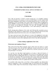 Submission on the IFSRA Consumer Protection Code