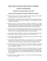 Submission on the Establishment of the Irish Financial Services Regulatory Authority