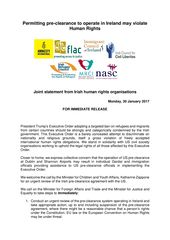 Publication cover - Joint Statement on US immigration pre-clearance