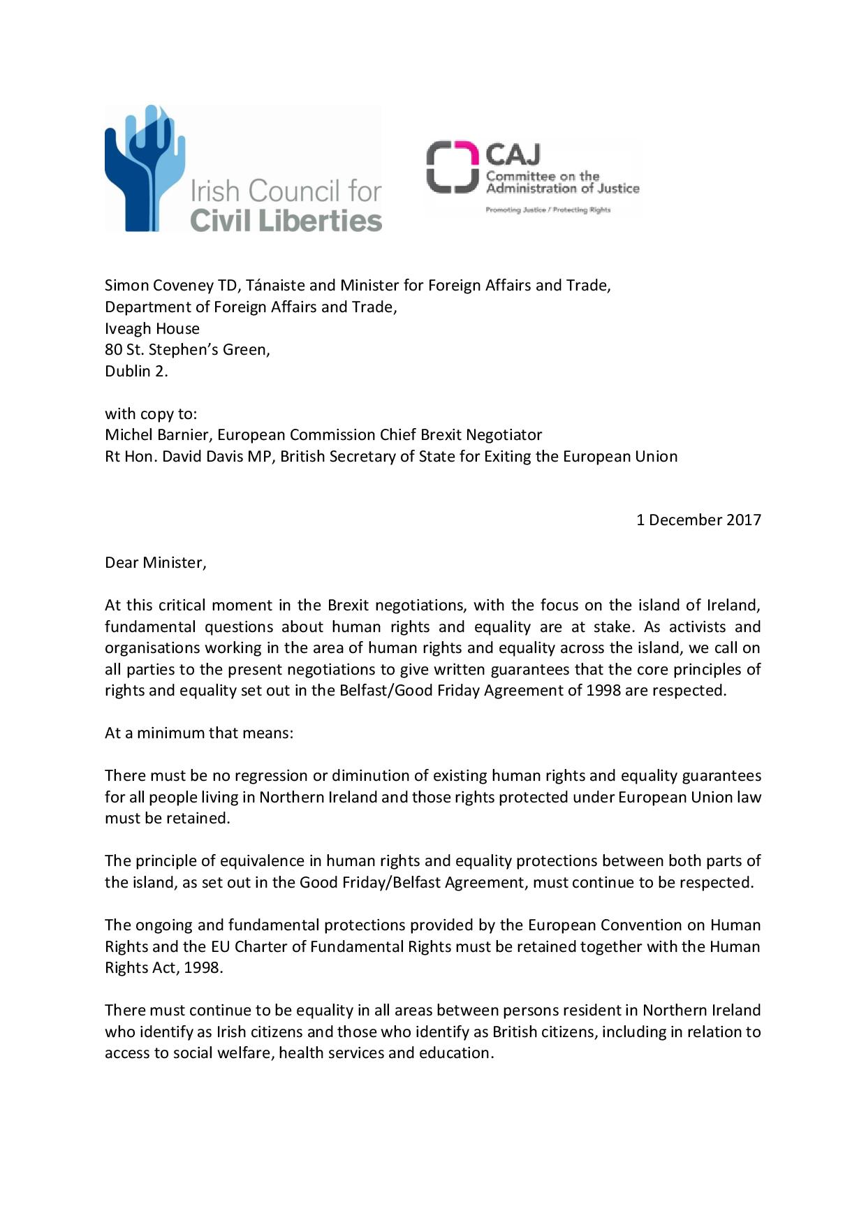 Letter Human Rights Examples Letter to Tánaiste from Human Rights organisations